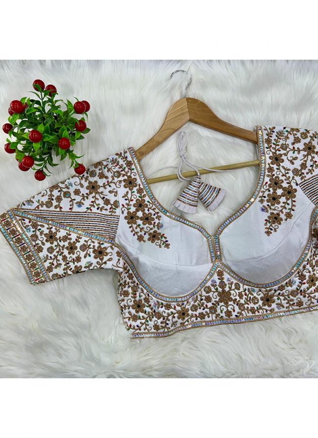 Silk White Bridal Wear Embroidery Work Readymade Blouse